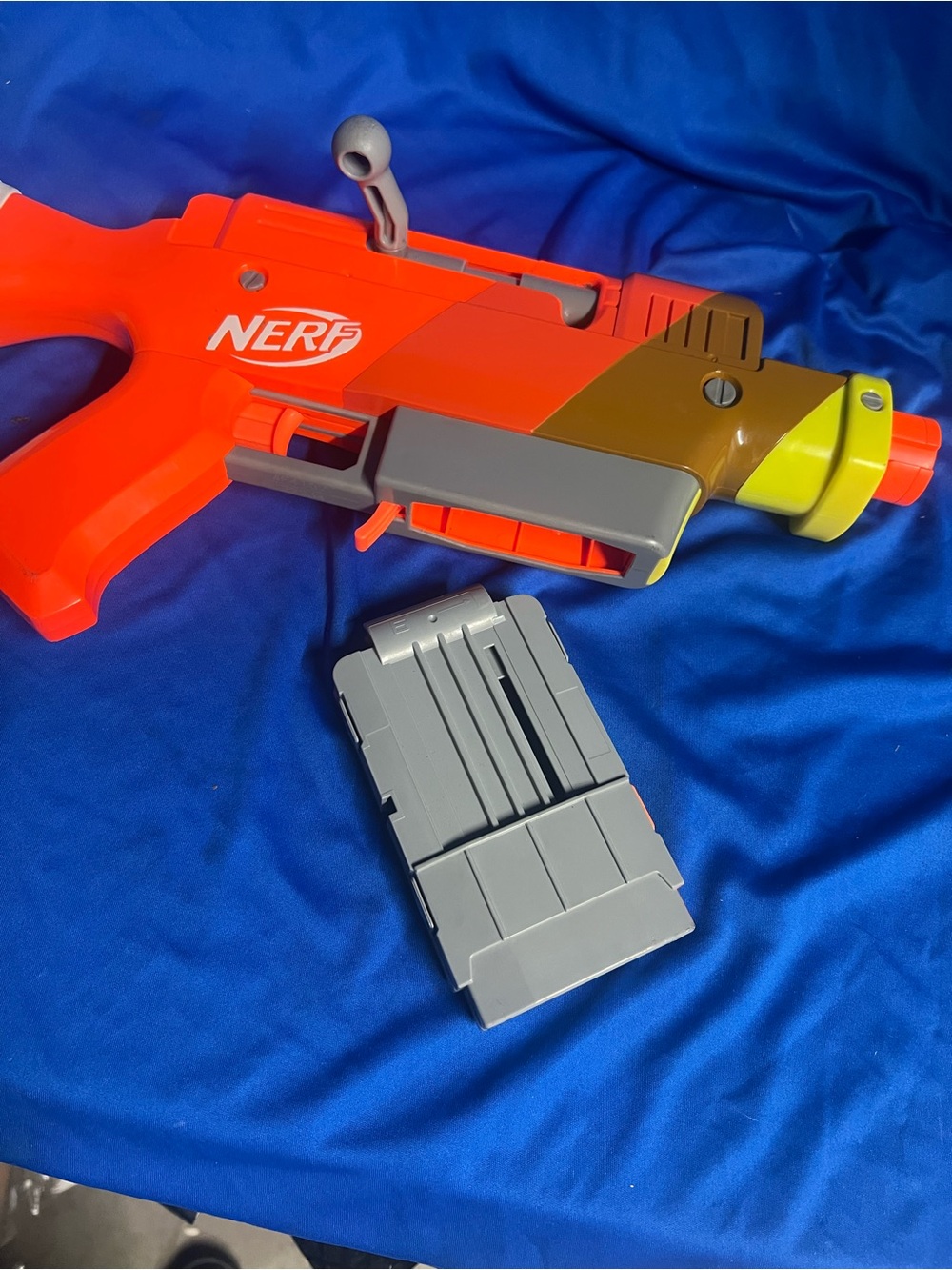 Nerf Orange Blaster with Yellow and Gray Accents fornite mising barrel